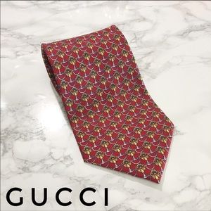 Gucci Vintage Red Gold Baroque Floral Horsebit Tie